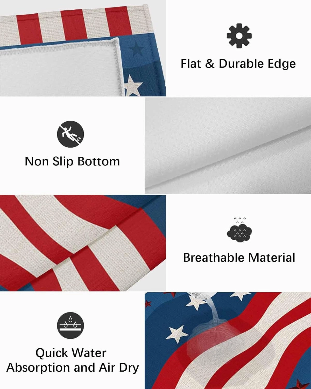 Outdoor Rug,Independence Day Stars Stripes Ripple American Flag Indoor Area Rug Outdoor Carpet RV Camping Rugs 4x6ft,Cotton Texture Outside Mat for Patio Picnic Porch Deck Balcony Backyard