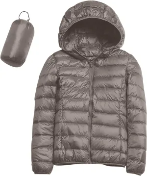 Packable Down Jacket for Women Lightweight Winter Duck Down Jackets Slim Fit Bubble Coat Zipper Warm Puffer Jacket with Hood