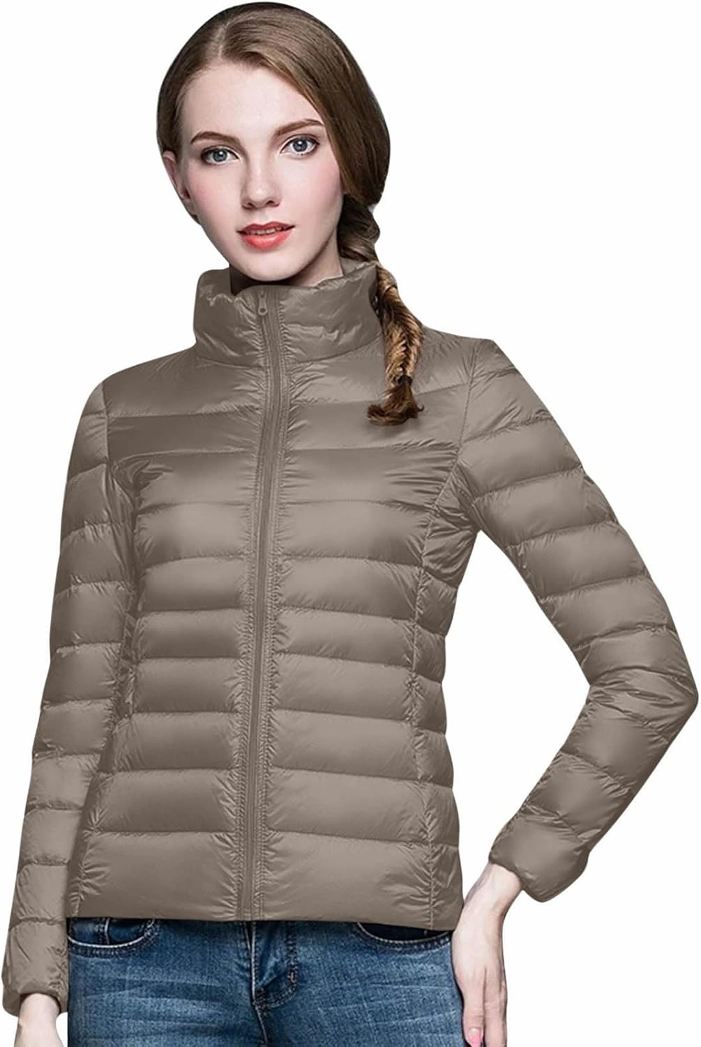 Packable Down Jacket for Women Lightweight Winter Duck Down Jackets Slim Fit Bubble Coat Zipper Warm Puffer Jacket with Hood