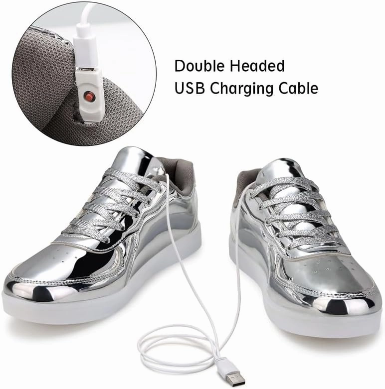 Padgene Women's Men's LED Lights Up Shoes Unisex Luminous Flashing Trainers USB Charging Lace Up Couples Dancing Shoes