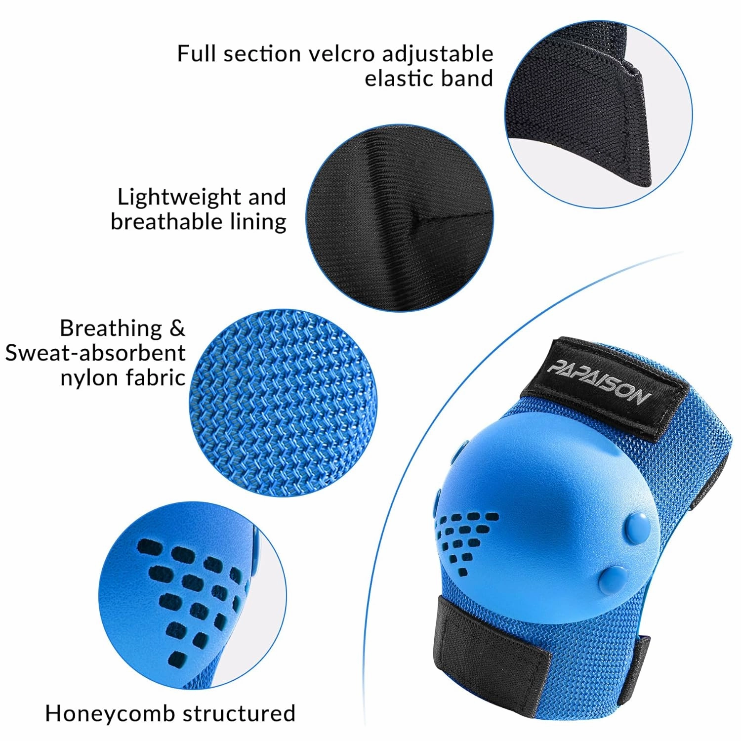 PAPAISON Kids/Youth Knee Pad, Elbow Pads & Wrist Guards for Inline Skating Bike Cycling Skateboard Scooter, 3 in 1 Protective Gear Set for Girls Boys Adult