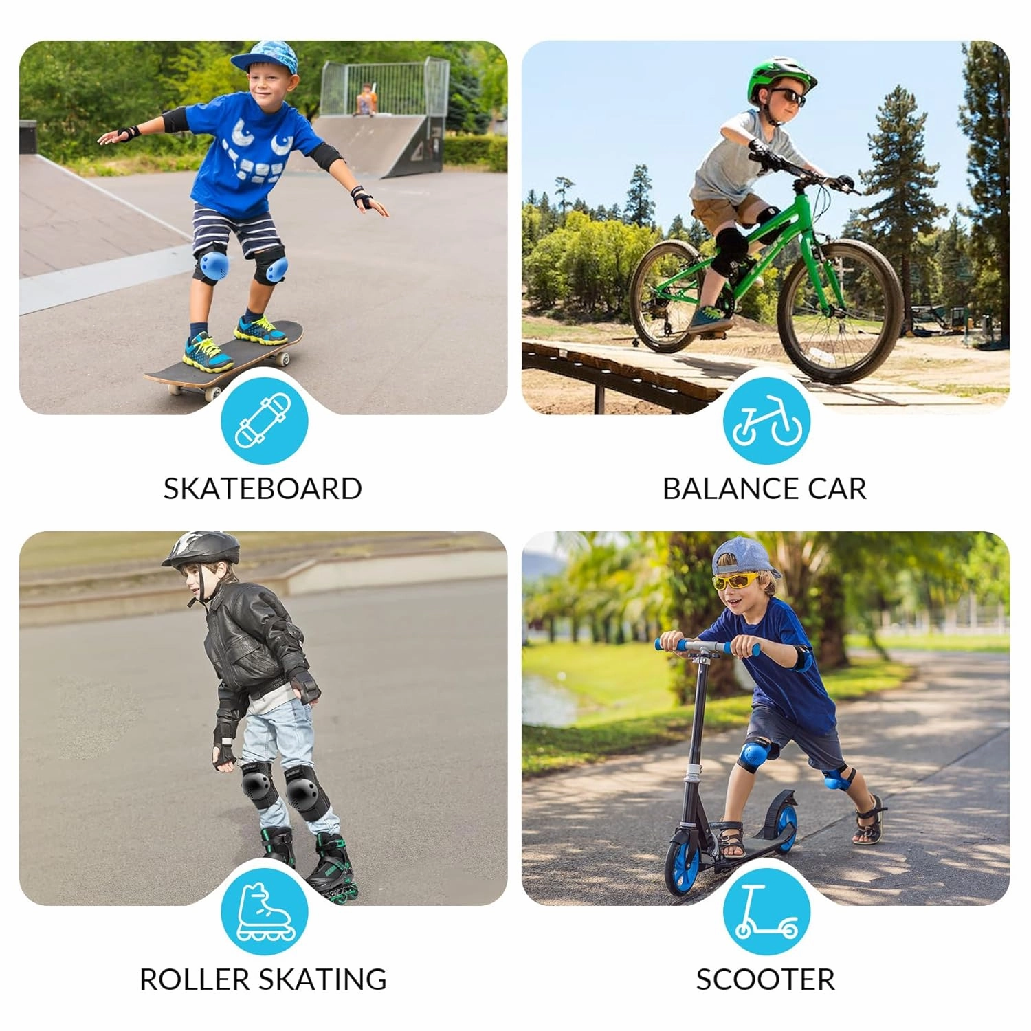 PAPAISON Kids/Youth Knee Pad, Elbow Pads & Wrist Guards for Inline Skating Bike Cycling Skateboard Scooter, 3 in 1 Protective Gear Set for Girls Boys Adult