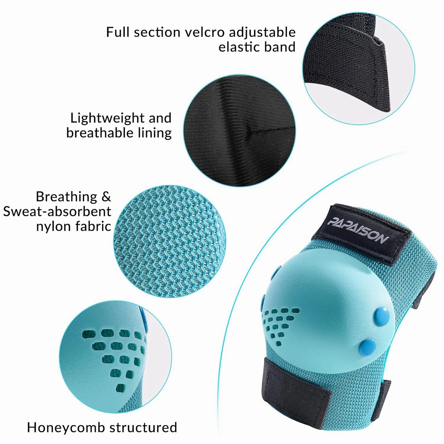 PAPAISON Kids/Youth Knee Pad, Elbow Pads & Wrist Guards for Inline Skating Bike Cycling Skateboard Scooter, 3 in 1 Protective Gear Set for Girls Boys Adult