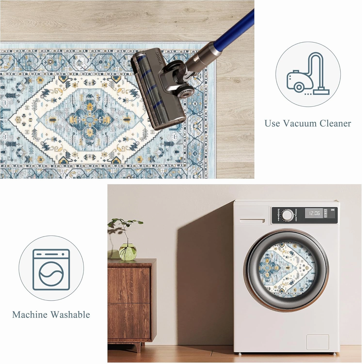 Pauwer Kitchen Rugs Sets of 3 Non Slip Washable Kitchen Mats for Floor Farmhouse Kitchen Floor Mat Runner Rug Boho Kitchen Sink Rug Carpet for Kitchen Hallway Laundry Room, Blue