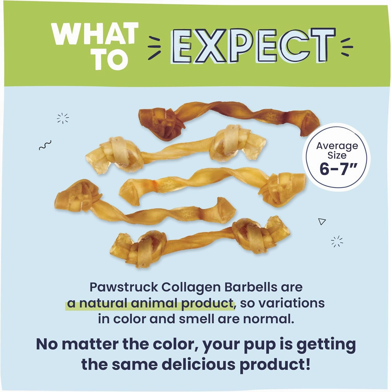 Pawstruck Natural Large Collagen Stick Barbells for Dogs - Vet-Approved Long Lasting Chew Alternative to Rawhide & Bully Sticks, with Glucosamine & Chondroitin - 6 Pack, Packaging May Vary