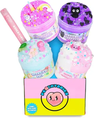Peachybbies Slime 4-Pack Fantasy Bundle, Unicorn Candy Floss, Mermaid's Ball, Angel Axolotl, Magical Kitty Fur, Includes Slime Activator, Easter Basket Stuffers, Sensory Toys for Kids, Made in USA