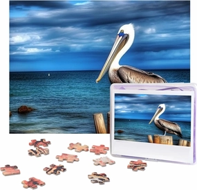 Pelican Bird Blue Sea Puzzles 500 Pieces Personalized Jigsaw Puzzles with Storage Bag Photos Puzzle for Photos Challenging Picture Puzzle for Family Home Decor Jigsaw (20.4" x 15")