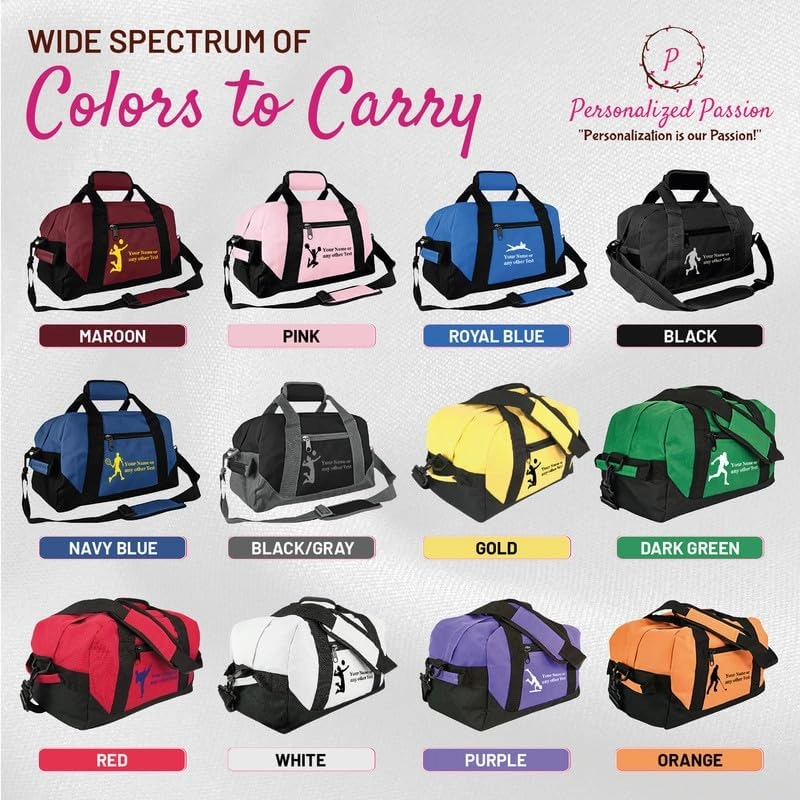 Personalized Passion Small Sports Duffel Bags for Kids - 14” Waterproof Travel Duffle with Embroidered Name & Basketball Design - Purple Two-Toned Kids Weekender Bag for Boys and Girls