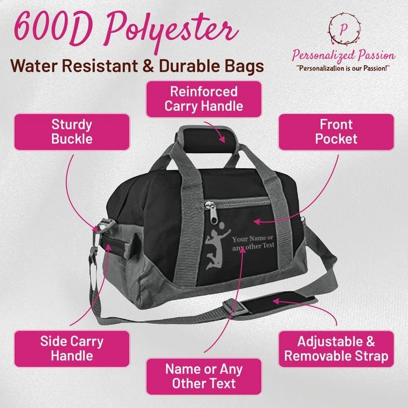 Personalized Passion Small Sports Duffel Bags for Kids - 14” Waterproof Travel Duffle with Embroidered Name & Basketball Design - Purple Two-Toned Kids Weekender Bag for Boys and Girls