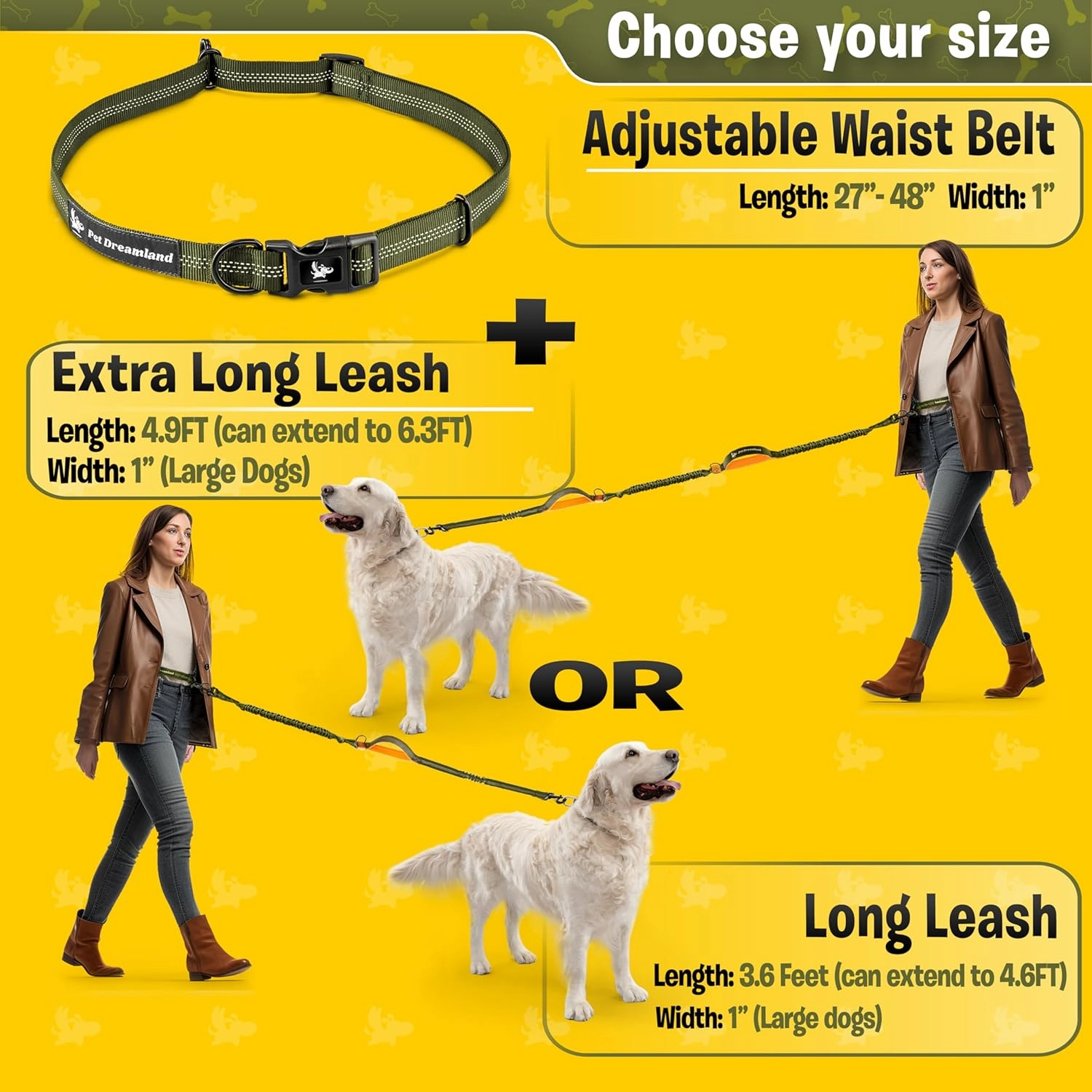 Pet Dreamland Trending Hands-Free Dog Leash for Large Dogs. Ultimate Comfort & Freedom. Premium Quality & Versatile Waist Leash Belt. Your Dog Will Absolutely Love This Amazing Leash (Khaki & Orange)