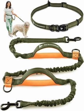 Pet Dreamland Trending Hands-Free Dog Leash for Large Dogs. Ultimate Comfort & Freedom. Premium Quality & Versatile Waist Leash Belt. Your Dog Will Absolutely Love This Amazing Leash (Khaki & Orange)