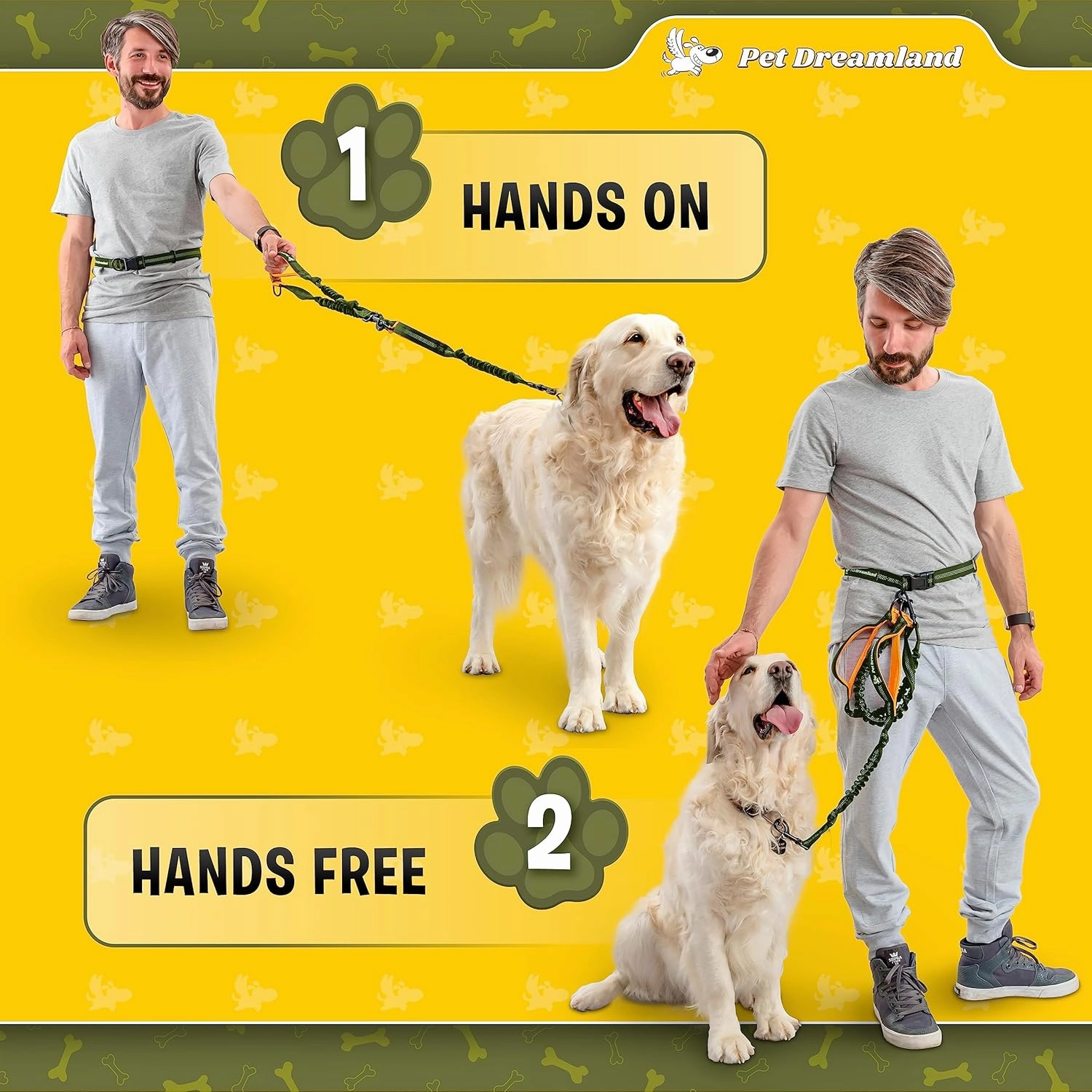 Pet Dreamland Trending Hands-Free Dog Leash for Large Dogs. Ultimate Comfort & Freedom. Premium Quality & Versatile Waist Leash Belt. Your Dog Will Absolutely Love This Amazing Leash (Khaki & Orange)