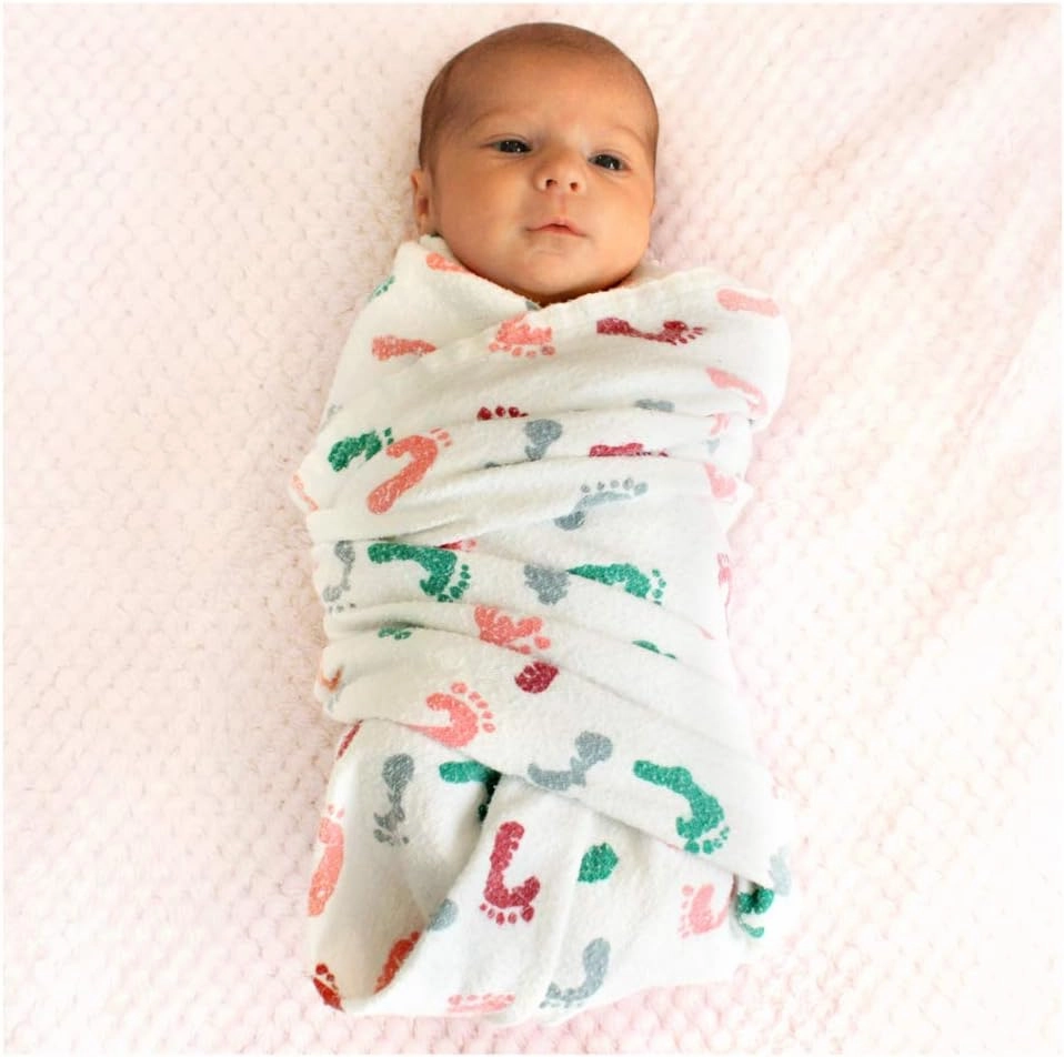 PILL THING Baby Hospital Receiving Swaddle Blankets for Newborn Babies - Original Baby Footprint Design Breathable 100% Cotton - Durable Hospital Quality - Generous Size- (Baby Feet, 10 Pack)