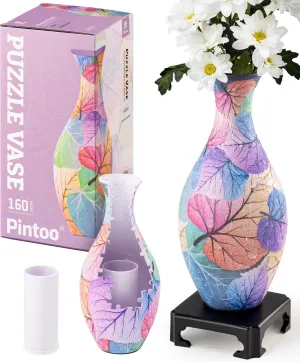 Pintoo 3D Puzzle Vase Unique Flower Vase Made by 160 Curved Plastic Puzzle Pieces House Warming Gift for Flower Arrangements and Home Decoration - [S1034] (Classic, Colorful Leaves)