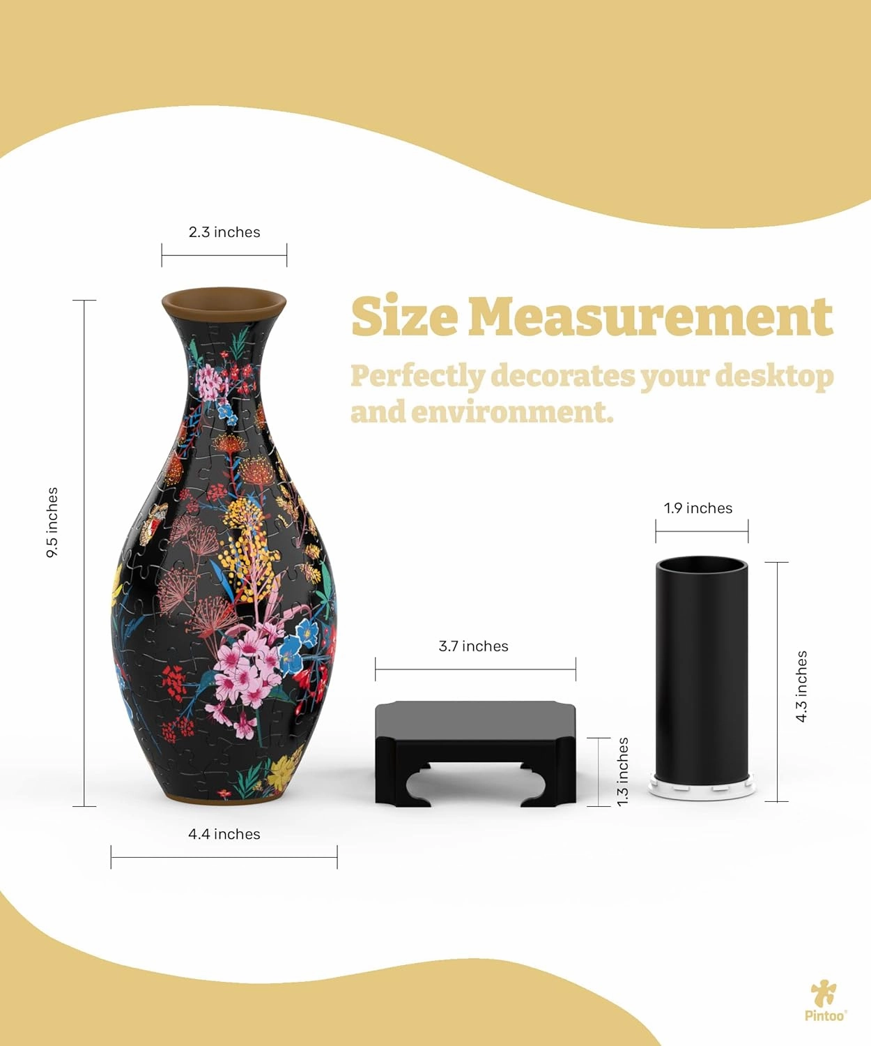 Pintoo 3D Puzzle Vase Unique Flower Vase Made by 160 Curved Plastic Puzzle Pieces House Warming Gift for Flower Arrangements and Home Decoration - [S1031] (Classic, Elegant Floral Print)