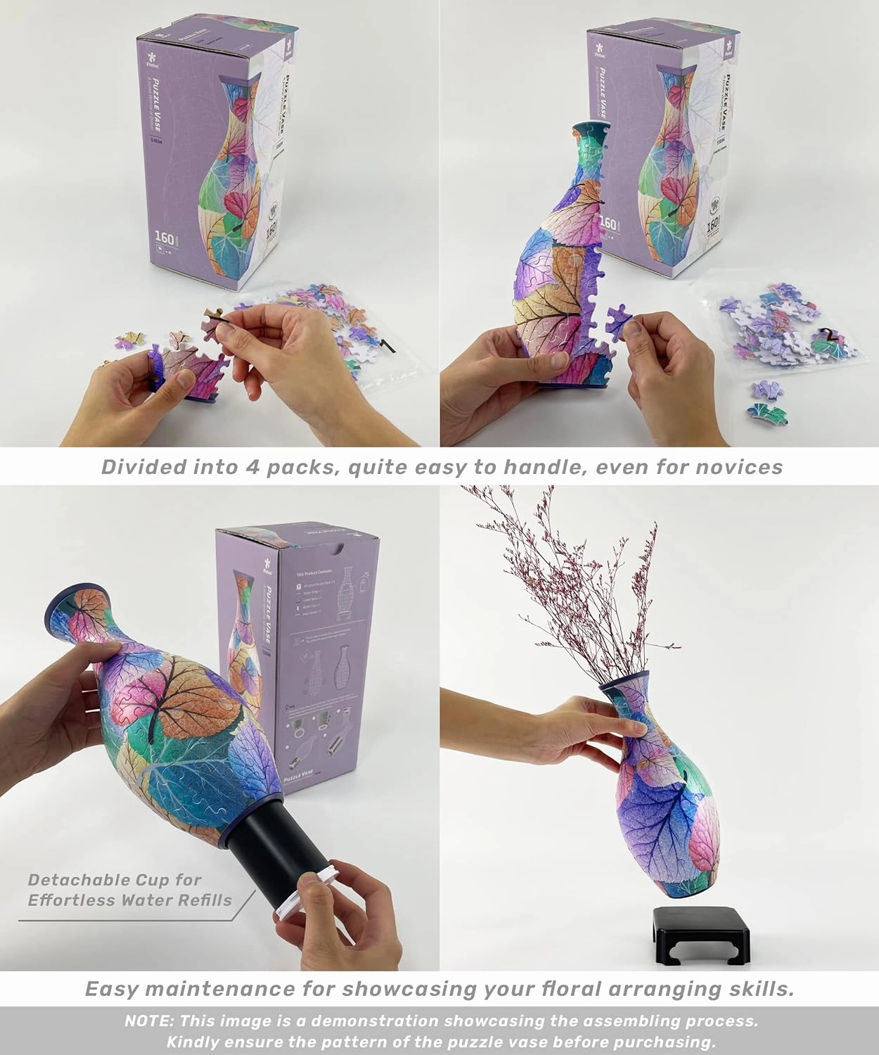 Pintoo 3D Puzzle Vase Unique Flower Vase Made by 160 Curved Plastic Puzzle Pieces House Warming Gift for Flower Arrangements and Home Decoration - [S1032] (Classic, Indigo Age)