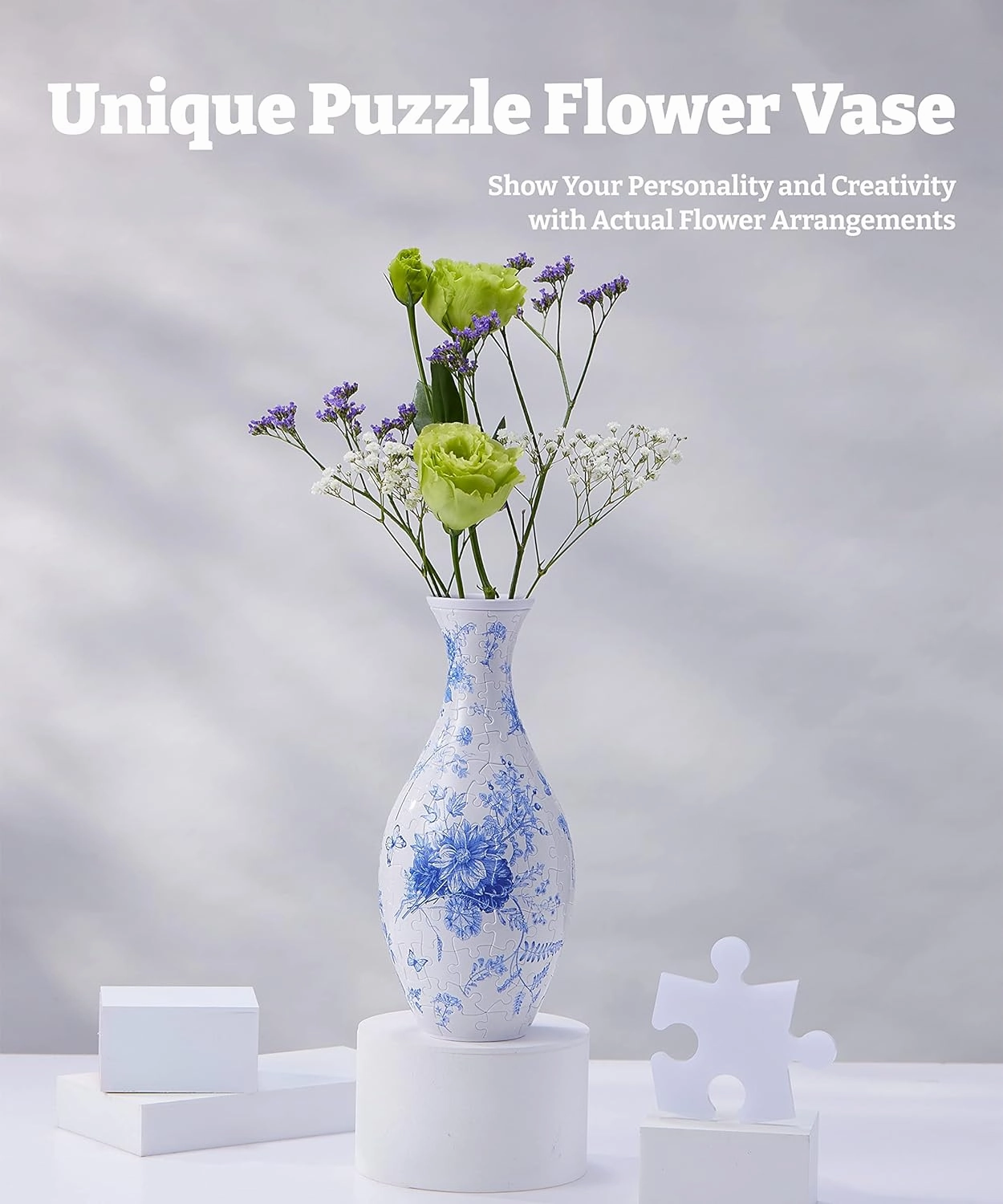 Pintoo 3D Puzzle Vase Unique Flower Vase Made by 160 Curved Plastic Puzzle Pieces House Warming Gift for Flower Arrangements and Home Decoration - [S1033] (Classic, Blooming Season)