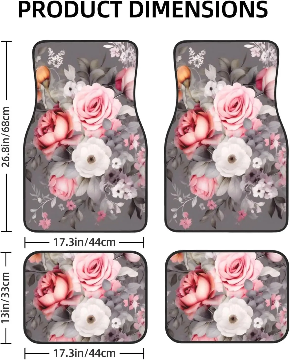 Plant Floral Flowers Universal Car Floor Mats, Car Foot Mat Set of 4 Pieces, Automotive Front Rear Floor Foot Mats, Anti-Slip Neoprene Car Floor Rugs,for Suvs, Sedans, Van, Trucks