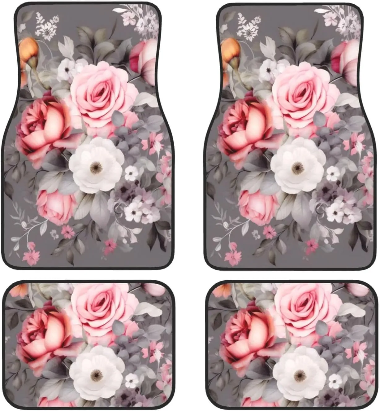 Plant Floral Flowers Universal Car Floor Mats, Car Foot Mat Set of 4 Pieces, Automotive Front Rear Floor Foot Mats, Anti-Slip Neoprene Car Floor Rugs,for Suvs, Sedans, Van, Trucks