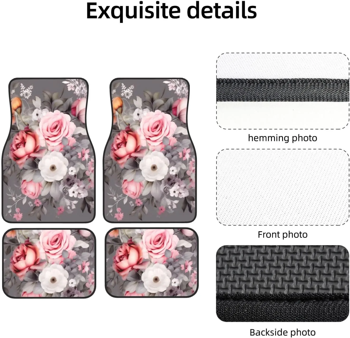Plant Floral Flowers Universal Car Floor Mats, Car Foot Mat Set of 4 Pieces, Automotive Front Rear Floor Foot Mats, Anti-Slip Neoprene Car Floor Rugs,for Suvs, Sedans, Van, Trucks