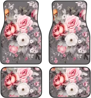 Plant Floral Flowers Universal Car Floor Mats, Car Foot Mat Set of 4 Pieces, Automotive Front Rear Floor Foot Mats, Anti-Slip Neoprene Car Floor Rugs,for Suvs, Sedans, Van, Trucks