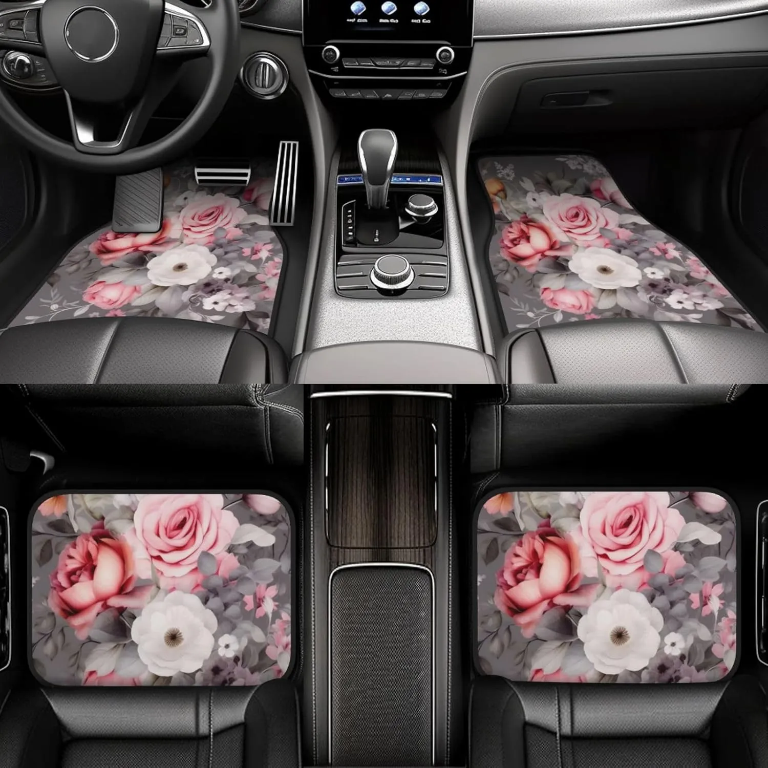 Plant Floral Flowers Universal Car Floor Mats, Car Foot Mat Set of 4 Pieces, Automotive Front Rear Floor Foot Mats, Anti-Slip Neoprene Car Floor Rugs,for Suvs, Sedans, Van, Trucks