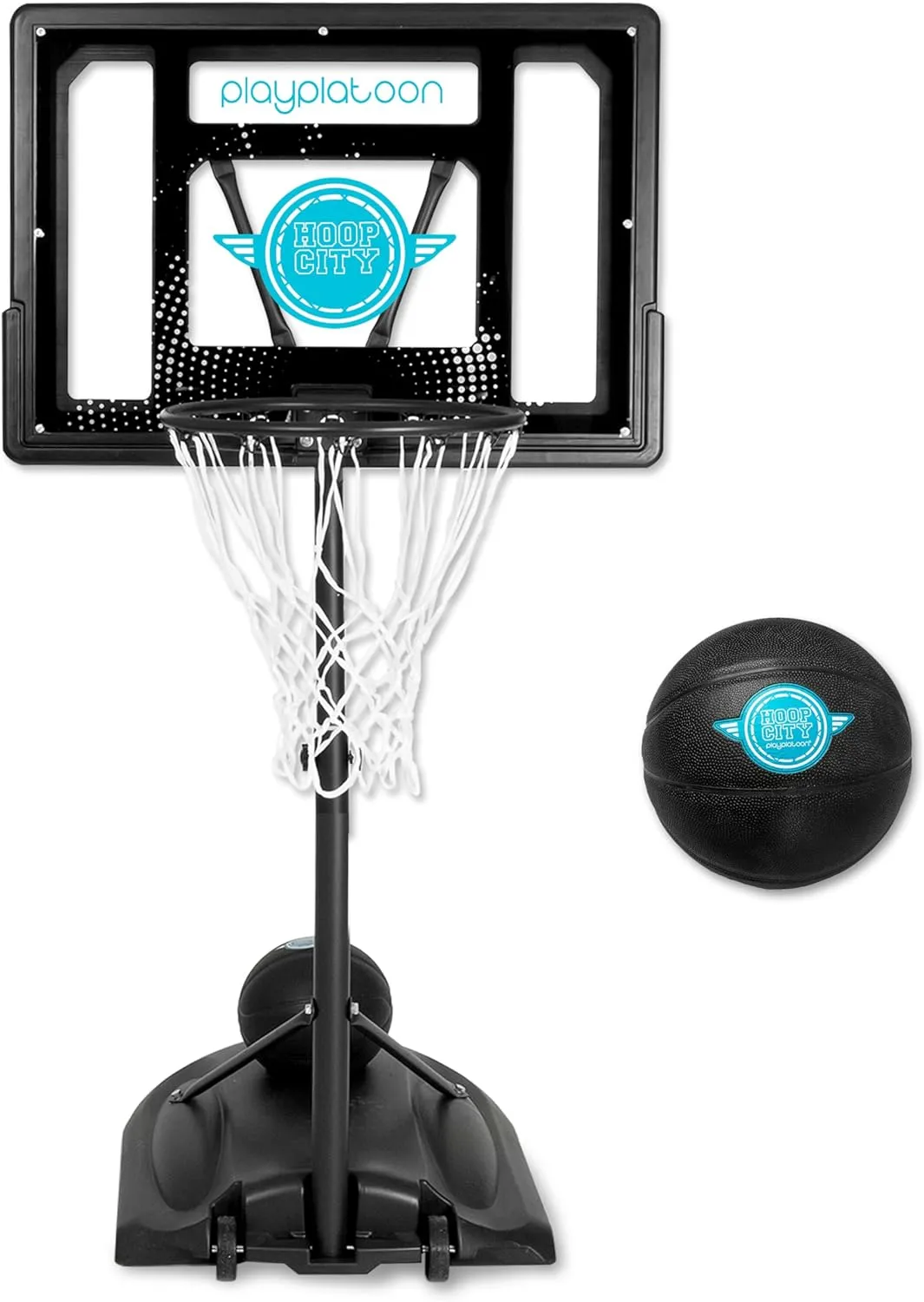Play Platoon Swimming Pool Basketball Hoop Poolside Above Ground Games for Family - Backboard Adjustable Height 3-4 Feet, Includes PU Leather Basket Ball & Air Pump - Great for Inground Pool Deck