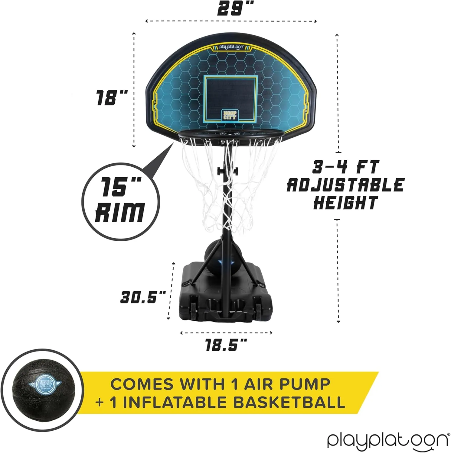 Play Platoon Swimming Pool Basketball Hoop - Poolside Games for Adults & Family - Backboard Adjustable Basketball Hoop Outdoor Height 3-4 Feet - Includes PU Leather Basket Ball & Air Pump