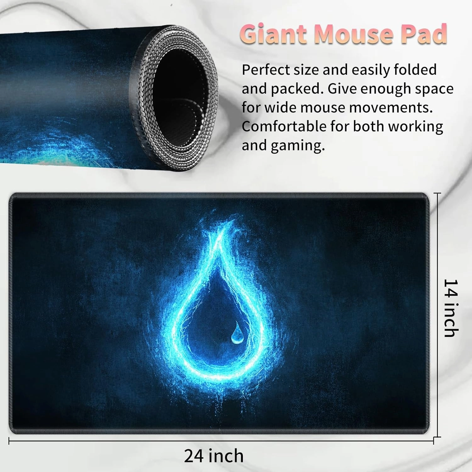 Playmat for MTG, Card Game Mat Non-Slip Rubber Base and Stitched, 24 x 14 inch TCG Play Mat for MTG and Other Card Games (NO Zones), Water Blue