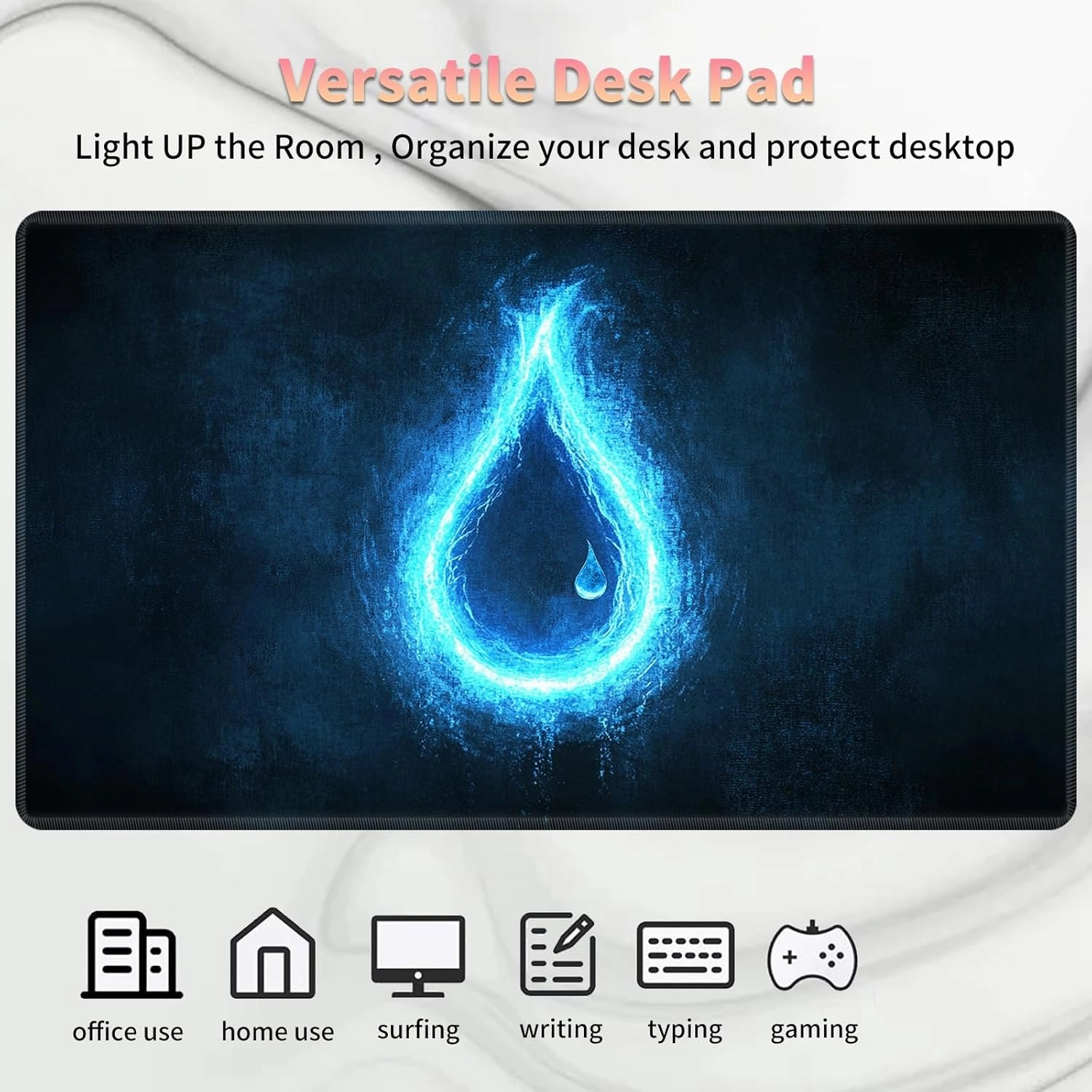 Playmat for MTG, Card Game Mat Non-Slip Rubber Base and Stitched, 24 x 14 inch TCG Play Mat for MTG and Other Card Games (NO Zones), Water Blue