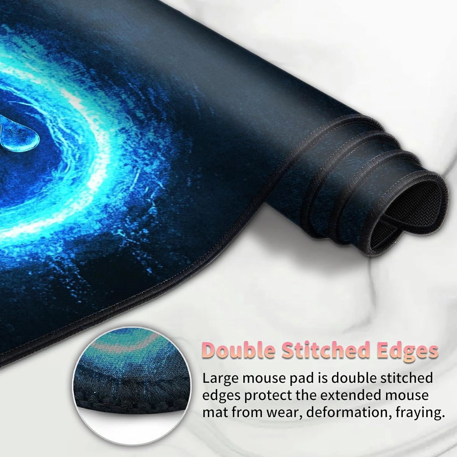 Playmat for MTG, Card Game Mat Non-Slip Rubber Base and Stitched, 24 x 14 inch TCG Play Mat for MTG and Other Card Games (NO Zones), Water Blue
