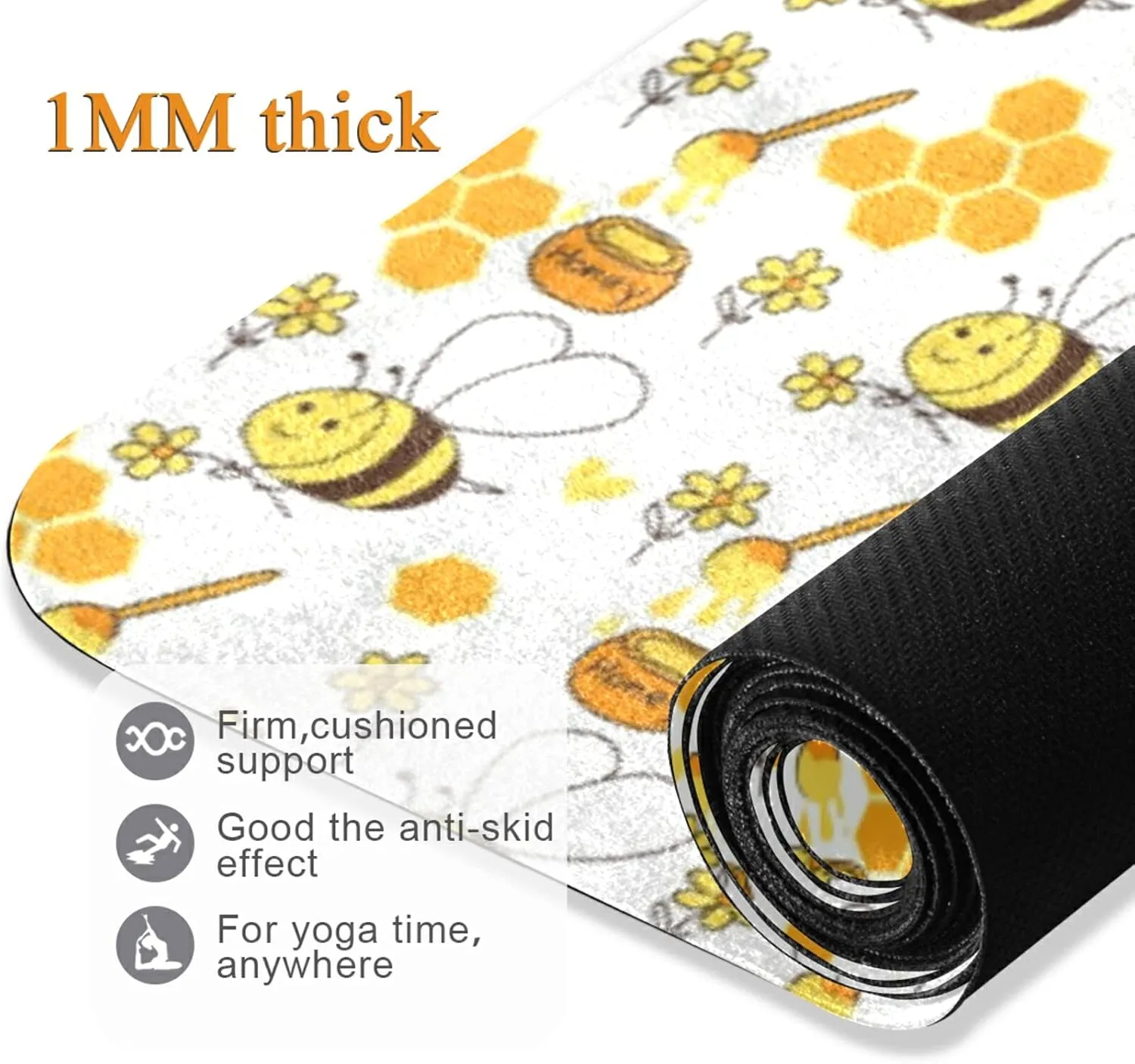 Poeticcity 1 mm Thick Non-Slip Rubber Yoga Mat, Durable Folding Workout Mat, Fitness Safe Mat with Bag for Pilates and Floor Exercises