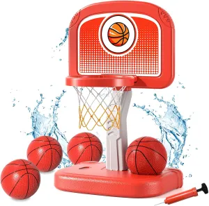 Pool Basketball Hoop Toys with 4 Balls, Swimming Pool Basketball Game for Kids Adults, Basketball Hoop Poolside Summer Water Games Toys Gifts for 3 4 5 6 7 8 Year Old Boys, Indoor Outdoor Toys