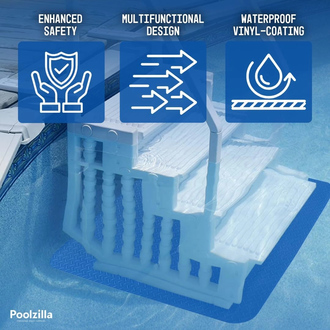 Poolzilla Swimming Pool Ladder Mat - 36" x 48" - Premium Protective Non-Slip Pad for Pool Steps and Liner - Compatible with Poolzilla Pool Step Ladder and Blue Torrent Antigua Easy Pool Step Ladder