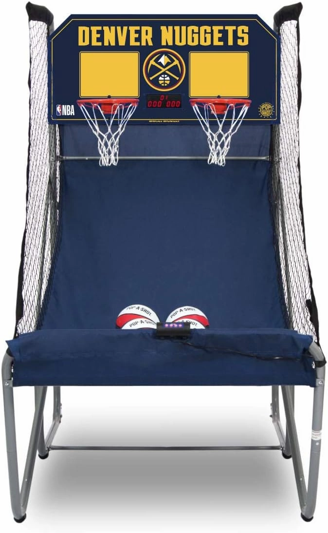 Pop-A-Shot - Home Dual Shot with Denver Nuggets NBA Graphics l Sensor Scoring l 16 Game Modes l 7 Balls l Foldable Storage l for All NBA Fans