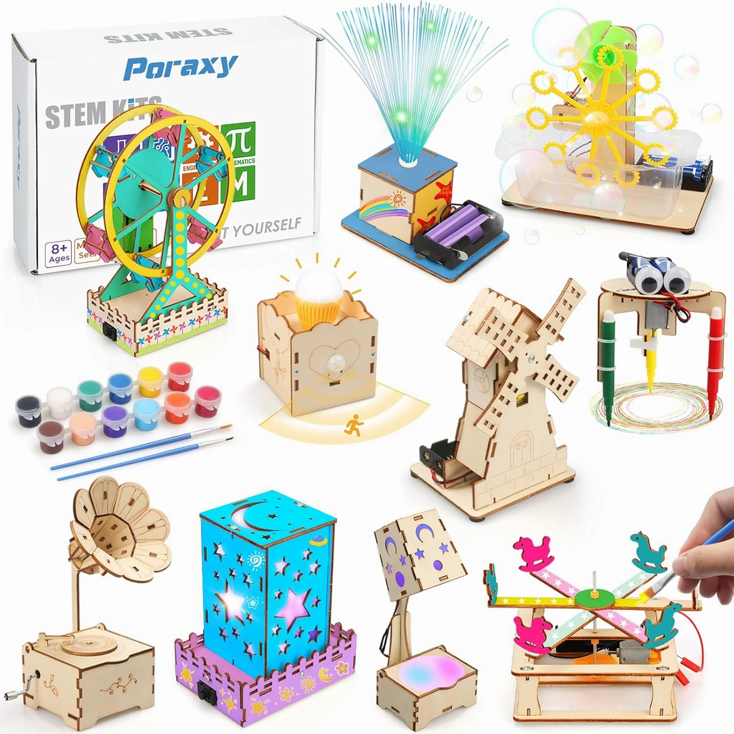 Poraxy 10 Sets Science Toys for Kids Age 5-7 8-13, Science Projects for Kids Ages 8-10 8-12, Robotics Kits Model STEM Experiments 6-8, Building Birthday Gifts 7 8 9 10 11 12 Year Old Boys Girls