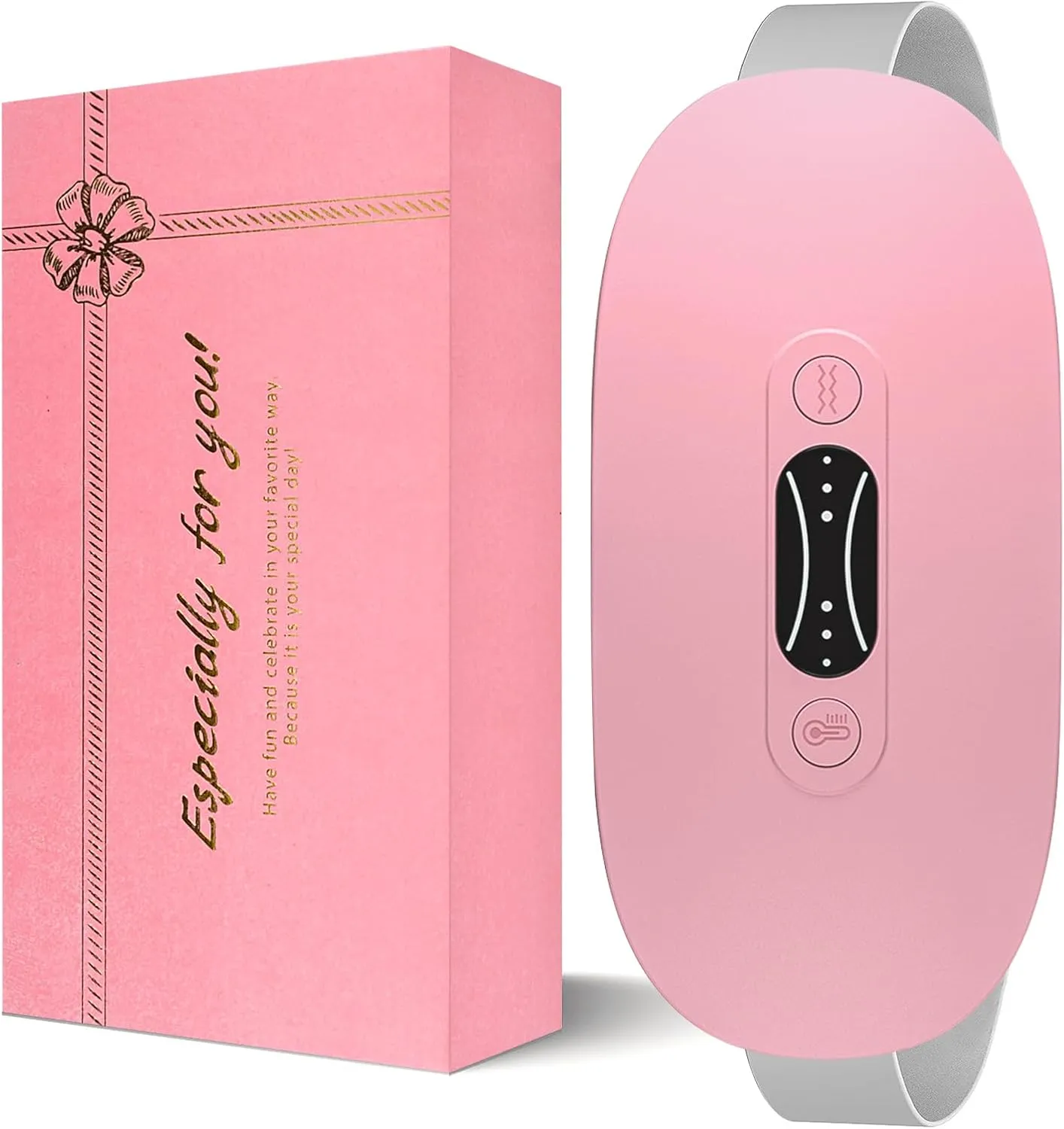 Portable Heating Pad for Period Cramps Cordless Menstrual Heating Pad with 3 Heat Levels and 3 Massage Modes, Birthday Gifts for Women and Girls (Pink)