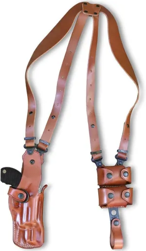 Premium Leather Vertical Shoulder Holster System with Double Speed Loader, for S&W 442/642 Revolver 1.875'' BBL, Right Hand Draw, Brown Color #1128#