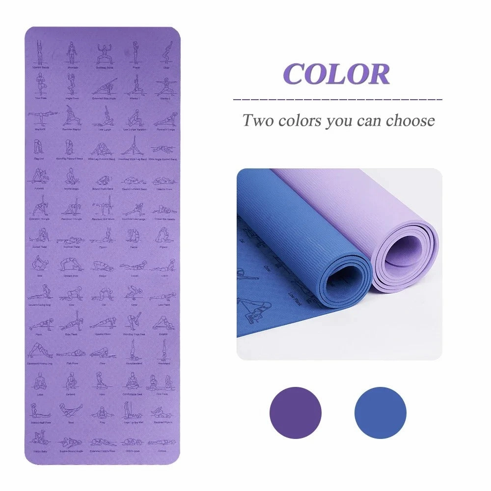 Premium TPE Yoga Mat – 183x61cm Anti-Skid Exercise & Pilates Mat – Eco-Friendly, Durable, Anti-Tear, Non-Slip with Yoga Pose & Position Line Printing – Ideal for Fitness, Gym, & Camping