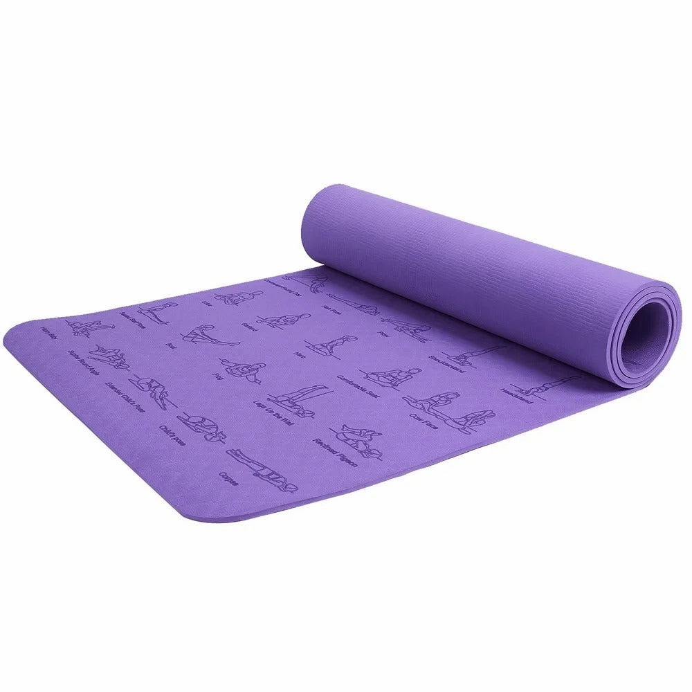 Premium TPE Yoga Mat – 183x61cm Anti-Skid Exercise & Pilates Mat – Eco-Friendly, Durable, Anti-Tear, Non-Slip with Yoga Pose & Position Line Printing – Ideal for Fitness, Gym, & Camping