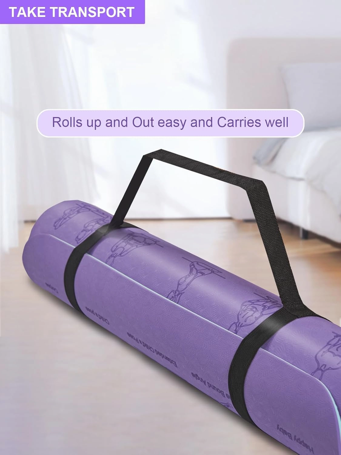 Premium TPE Yoga Mat – 183x61cm Anti-Skid Exercise & Pilates Mat – Eco-Friendly, Durable, Anti-Tear, Non-Slip with Yoga Pose & Position Line Printing – Ideal for Fitness, Gym, & Camping