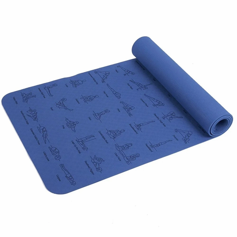 Premium TPE Yoga Mat – 183x61cm Anti-Skid Exercise & Pilates Mat – Eco-Friendly, Durable, Anti-Tear, Non-Slip with Yoga Pose & Position Line Printing – Ideal for Fitness, Gym, & Camping
