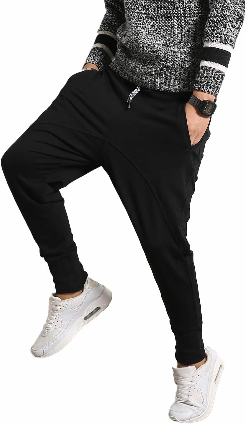 PRIJOUHE Men's Joggers, Sweatpants, Low Crotch Sweats Slim Fit Trousers Harem Hip Hop Pants