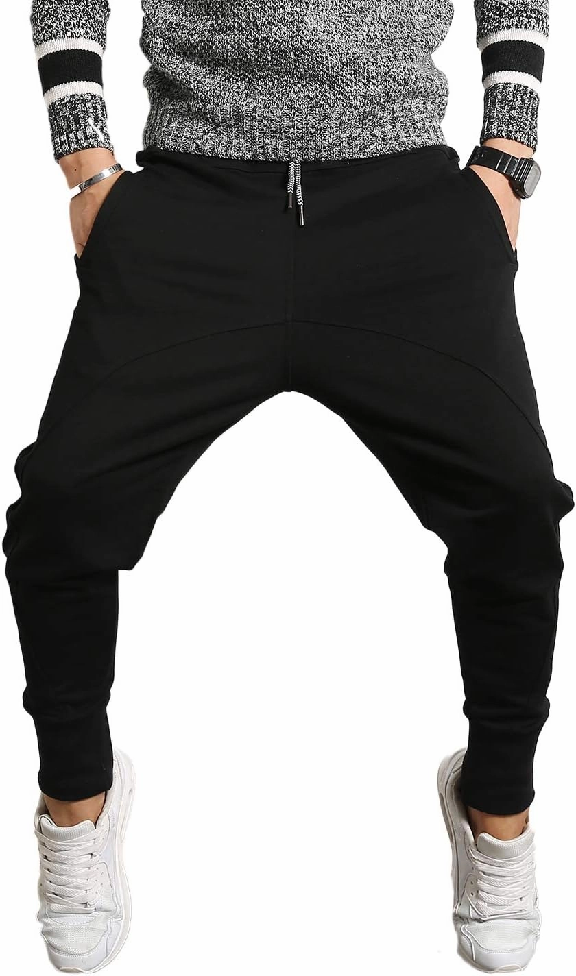 PRIJOUHE Men's Joggers, Sweatpants, Low Crotch Sweats Slim Fit Trousers Harem Hip Hop Pants