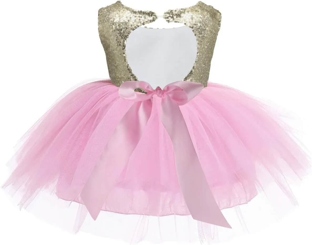 Princess Tulle Tutu Girl Dress Wedding Pageant Party Baby Dresses Sequin Backless Lace Flowers Newborn-7 Years