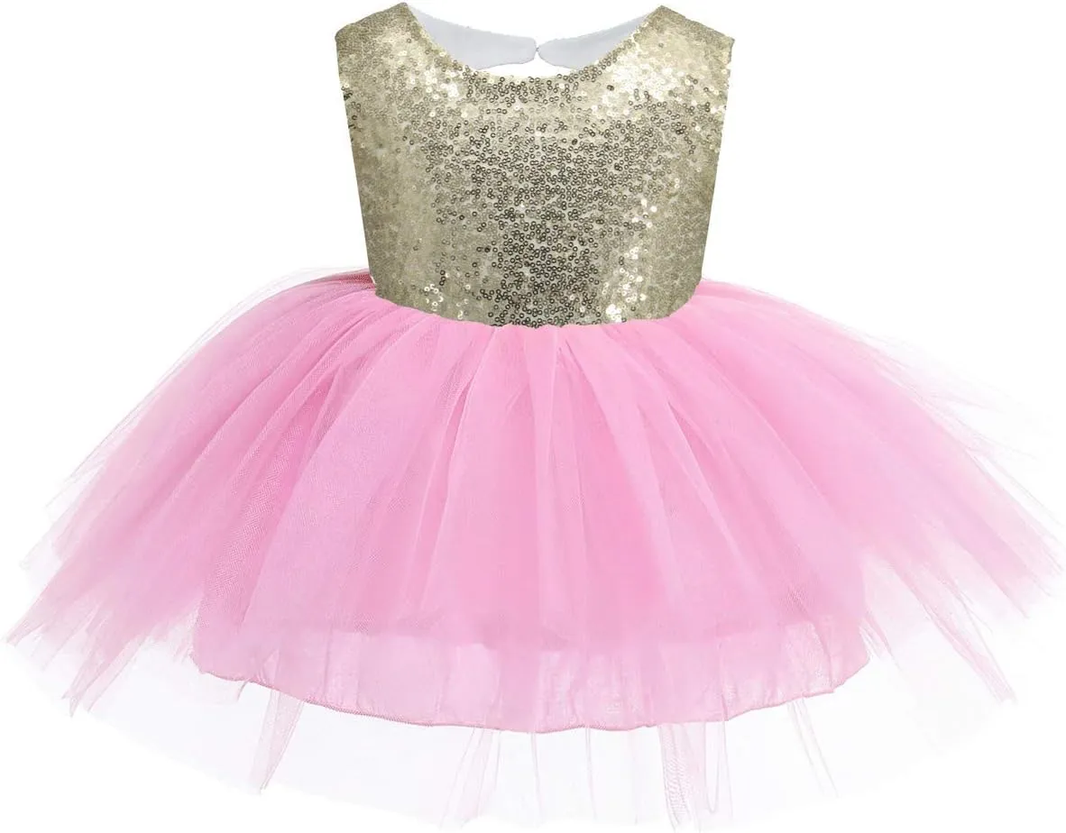 Princess Tulle Tutu Girl Dress Wedding Pageant Party Baby Dresses Sequin Backless Lace Flowers Newborn-7 Years