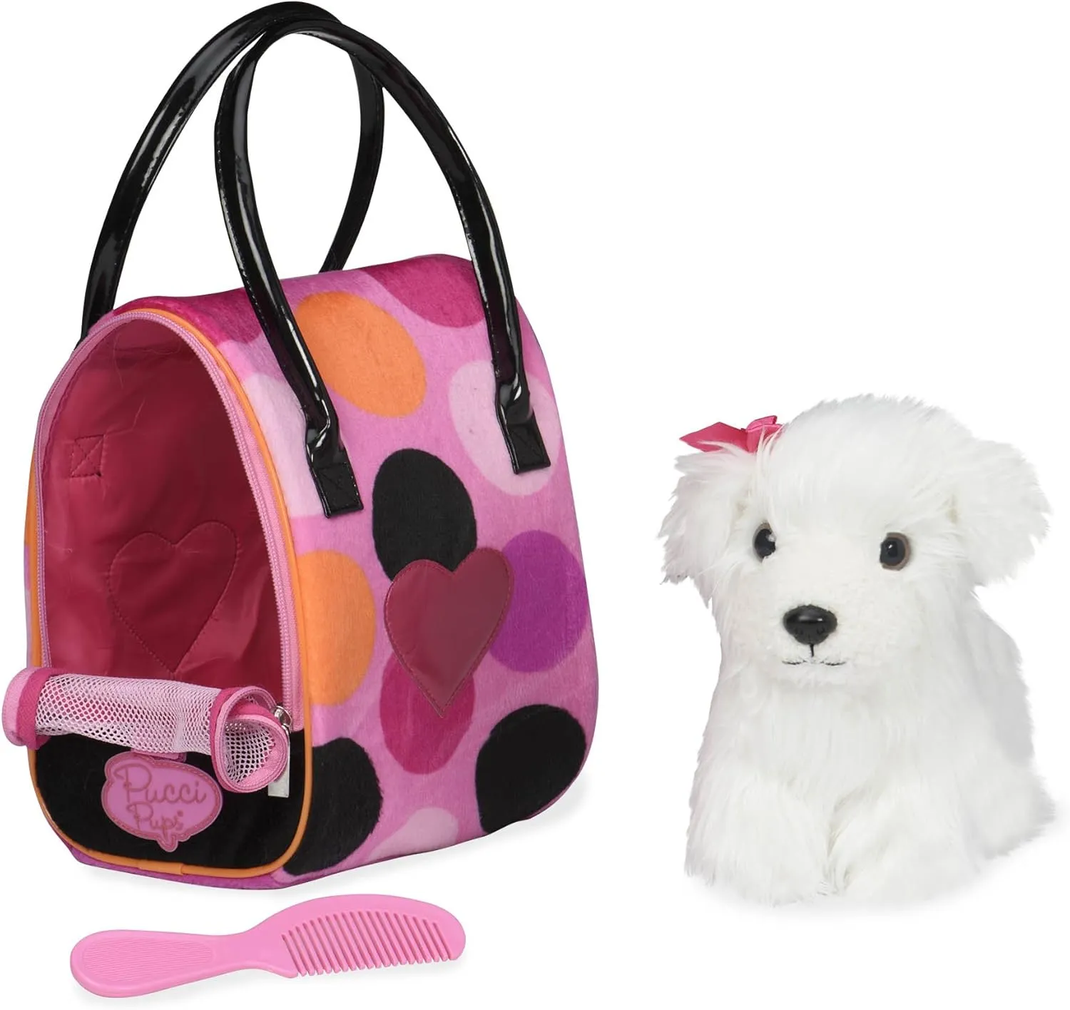 Pucci Pups – Bichon Frisé Stuffed Puppy with Colorful Polka Dot Stuffed Animal Bag (ST8356Z)