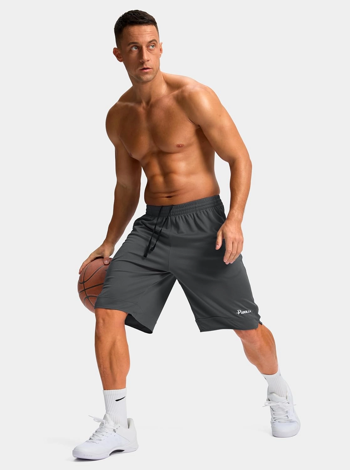 Pudolla Men's Basketball Shorts with Zipper Pockets 11" Long Gym Athletic Shorts for Men Lightweight Quick Dry