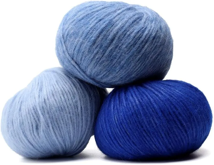 Pullu - Baby Alpaca Merino Wool Yarn Set of 3 Skeins (150 Grams) Worsted Weight - Sourced Directly from Peru - Heavenly Soft and Perfect for Knitting and Crocheting (Blue Indigo)