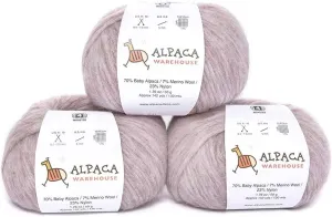 Pullu - Baby Alpaca Merino Wool Yarn Set of 3 Skeins (150 Grams) Worsted Weight - Sourced Directly from Peru - Heavenly Soft and Perfect for Knitting and Crocheting (Lilac Rose)